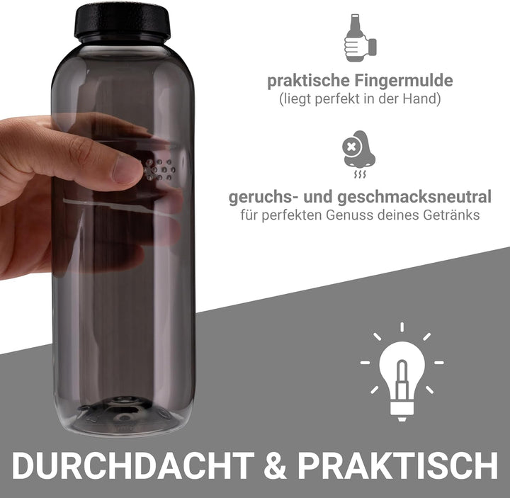 Kavodrink 10 x Tritan Trinkflasche 0,75L Wasserflasche schwarz Sportflasche BPA frei Flasche 750ml