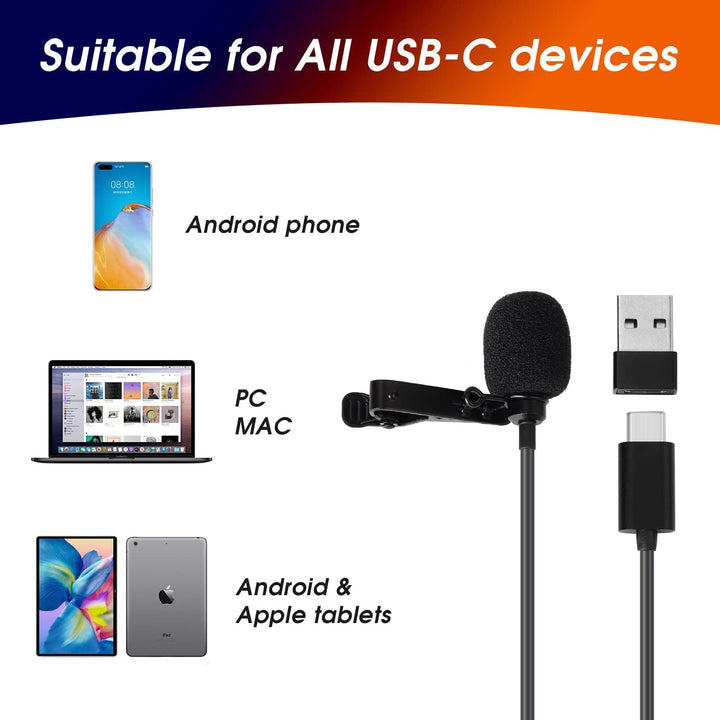Daffodil MCP150 Lavalier Mikrofon USB C Omnidirektionales Ansteck-Mikrofon mit Befestigungsclip, ide