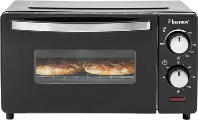 Bestron AOV9 Kompakter Mini-Backofen mit Ober-/Unterhitze, 9 Liter, 800 Watt, Schwarz 9 Liter