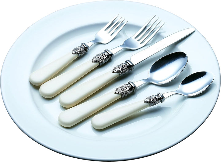 EXZACT Elfenbein Creme Besteck Set 20 Stück, Edelstahl mit detaillierten Griff, traditionelle, elega