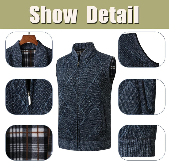 Btmpmcs Herren Pullunder Strickweste Fleece-Fütterung Ärmellose Dicke Cardigan Gestrickt Strickjacke