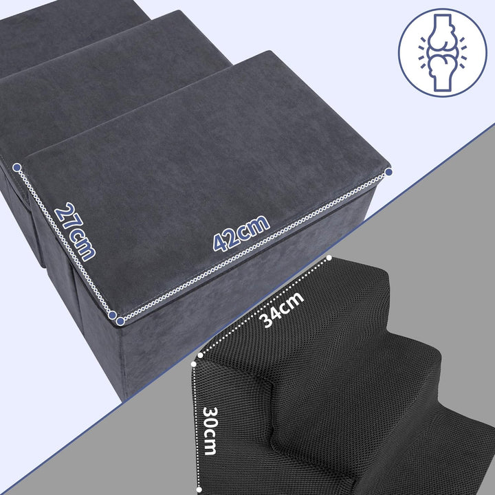 Hundetreppe mit Stauraum, 3 Stufen, faltbar, extra breite Haustierrampe, rutschfeste Hunderampe,Haus