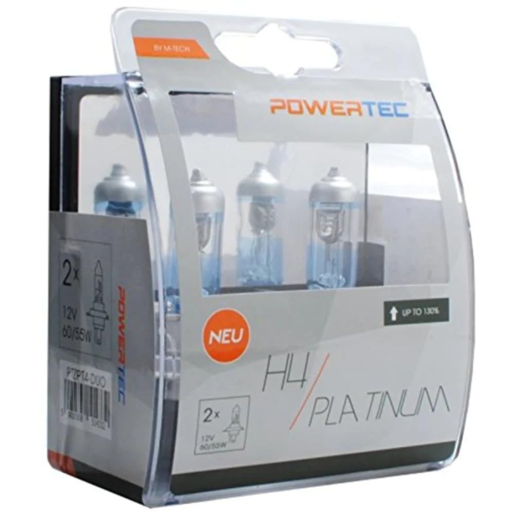 M-Tech ptzpt4-duo Leuchtmittel PowerTech Platinum + 130% H4 12 V 60/55 W, Weiss