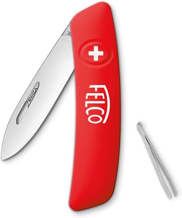 FELCO 500 Schweizer Taschenmesser (3 Funktionen, mit Pinzette, Länge 95 mm, Schneidmesser für Garten