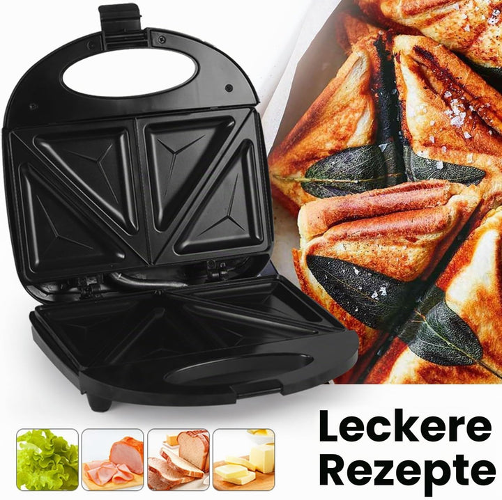 Sandwichmaker 750W, Sandwichtoaster Kuchen 2 Scheiben mit Antihaftbeschichtung, Doppelseitiges Backe