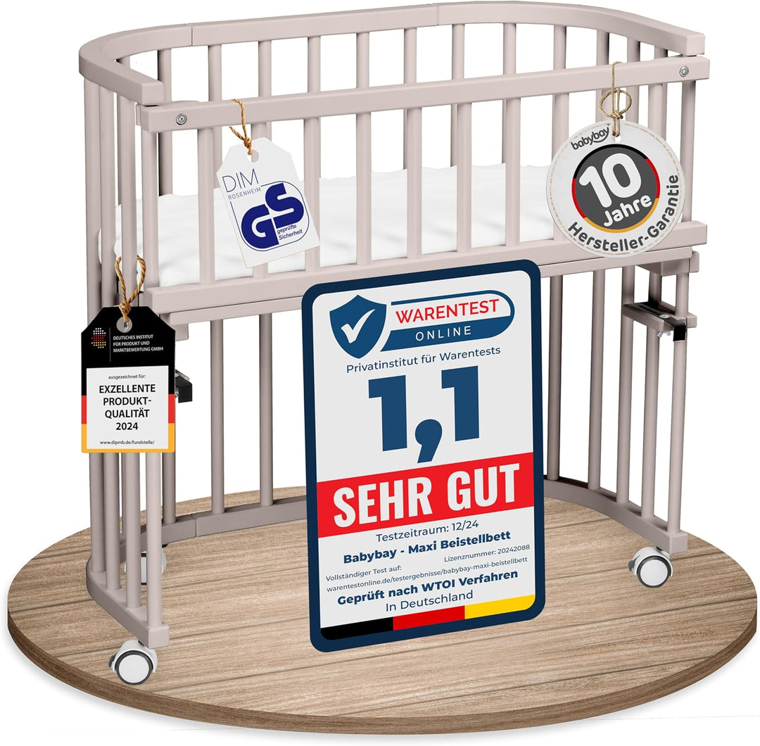 babybay Maxi extra grosses Beistellbett aus massivem Buchenholz/Kinderbett Höhe stufenlos verstellba