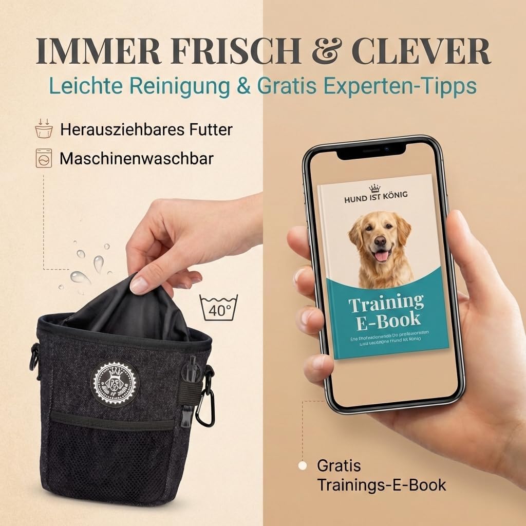 HUND IST KÖNIG® Leckerlibeutel für Hunde-Training - Robuster Futterbeutel Hunde, kompakt & funktiona