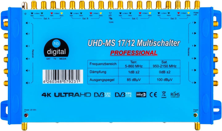 Multischalter pmse 17/12 HB-DIGITAL 4X SAT bis 12 x Teilnehmer/Receiver für Full HDTV 3D 4K UHD mit