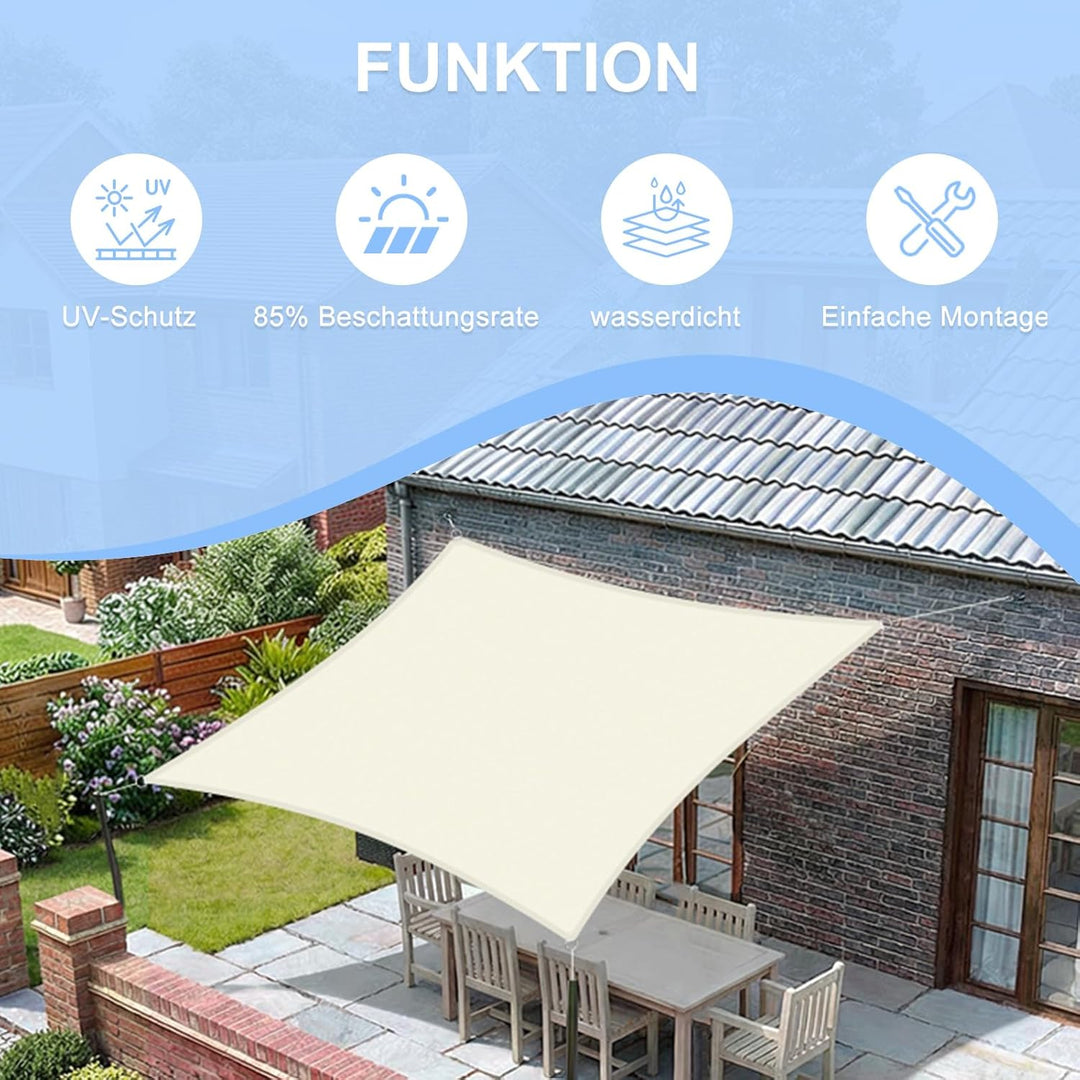 COOL AREA Sonnensegel Wasserdichtes Rechteck 4x4m UV-Block Wetterbeständig für Terrasse Garten Hinte