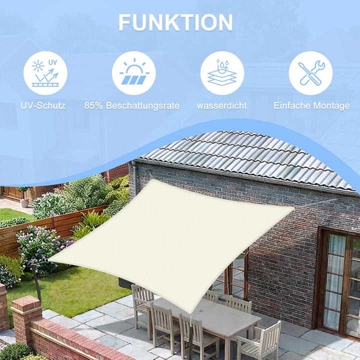 COOL AREA Sonnensegel Wasserdichtes Rechteck 4x4m UV-Block Wetterbeständig für Terrasse Garten Hinte