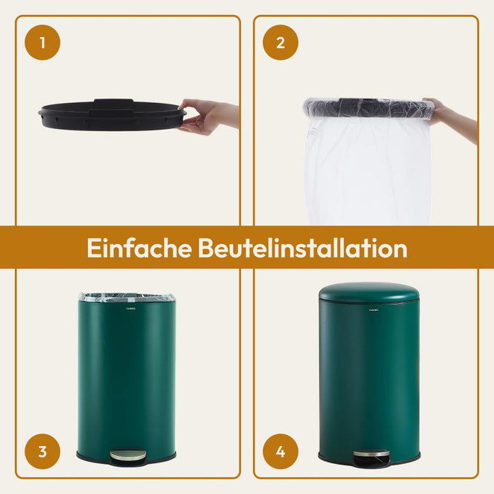 CASABEL Mülleimer Küche 50L, 100% Edelstahl, Resistent gegen Fingerabdrücke, Runder Treteimer mit Fu