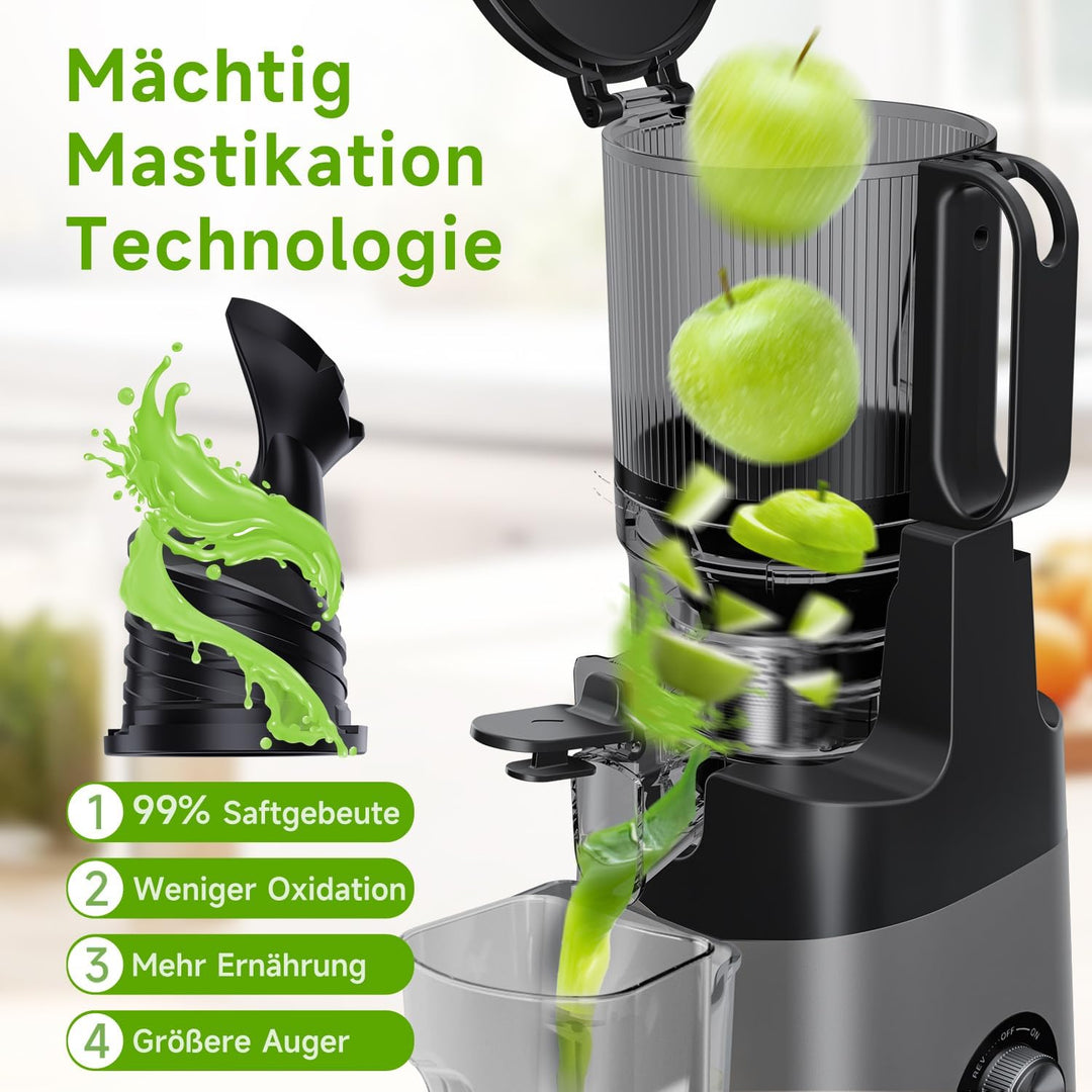 Canoly Entsafter, 400W Slow Juicer, Saftpresse mit 140mm Grosser Fütterungsrutsche für Ganze Gemüse