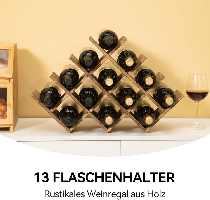 KIRIGEN hölzernes13-Flaschen-Weinregal, 4-stufiges Holz-Wein-Displayregal, Stand- und Theken-Weinauf