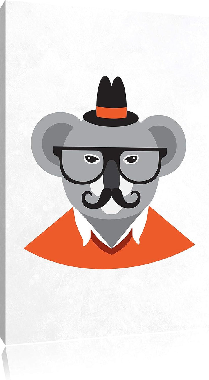 Pixxprint Hipster Koala als Leinwandbild/Grösse: 100x70 cm/Wandbild/Kunstdruck/fertig bespannt 70x10