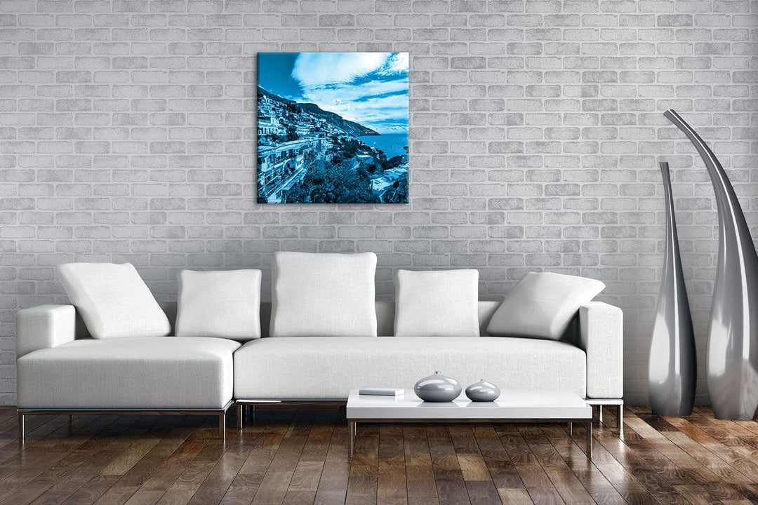 deyoli Amalfi Küste in Italien Format: 40x40 Effekt: Monocrome Blau als Leinwandbild, Motiv fertig g