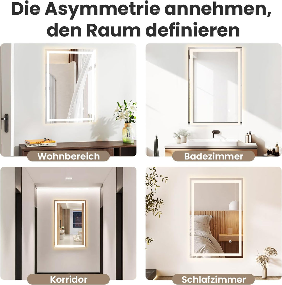AllRight Badspiegel mit Beleuchtung 70x50cm | LED Spiegel | IP54 Wassergeschützt | Touch-Steuerung |