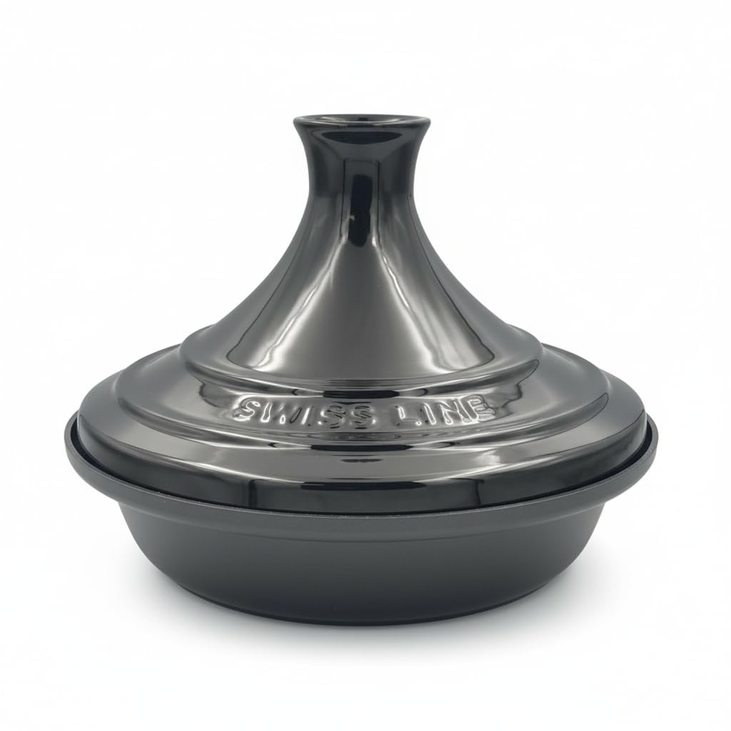 SWISS LINE Tajine 33 cm Induktion geeignet – Aluminium Schmortopf mit Keramikdeckel – Antihaft Marmo