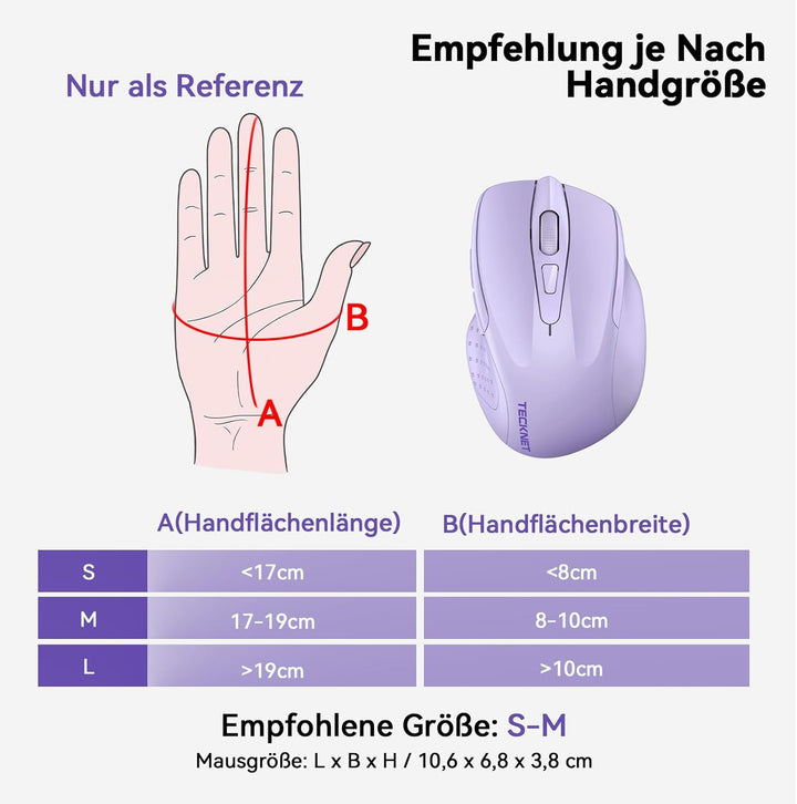 TECKNET Bluetooth Maus, 4800 DPI Kabellos Ergonomische Maus (Tri-Modi: BT 5.0/3.0+2.4G), 30 Monate B