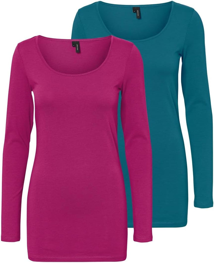 Vero Moda Female Top VMMAXI 2-Pack T-Shirt XS 2er Pack (1x Festival Fuchsia/1x Ocean Depths), XS 2er