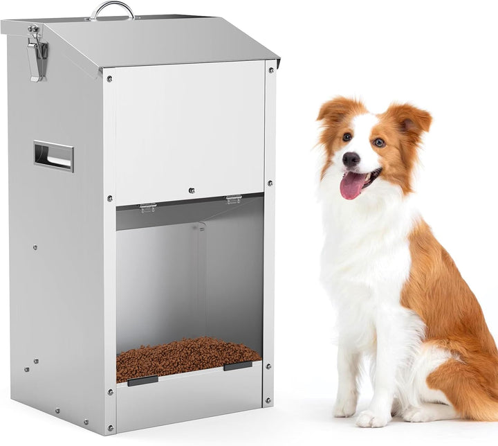 Automatische Hundefütterung 25lbs Grosse Kapazität Edelstahl im Freien und Innenbereich Schwerkraft