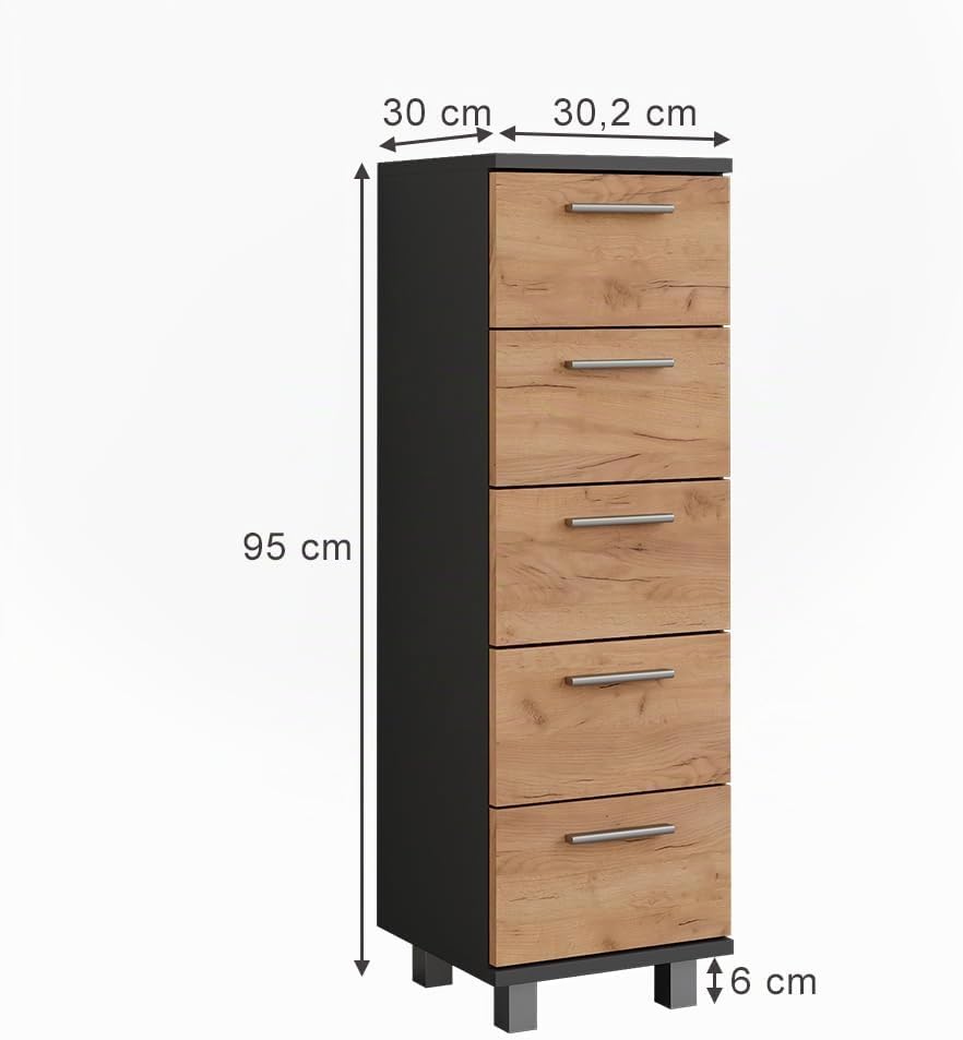 Vicco Midischrank Ilias, Anthrazit/Goldkraft Eiche, 30.2 x 95 cm | zur Wandmontage geeignet und komb