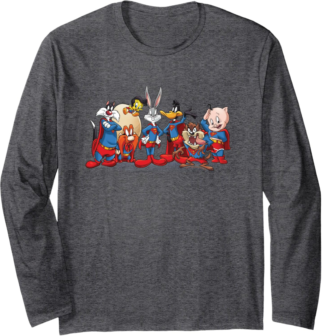 WB 100: Looney Tunes Superman Mashup Group Bugs, Taz, Daffy Langarmshirt