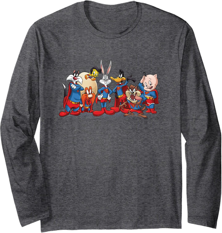 WB 100: Looney Tunes Superman Mashup Group Bugs, Taz, Daffy Langarmshirt