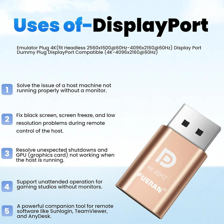 FUERAN Dummy Plug Headless Ghost Display Emulator Premium Aluminum PC（Fit Headless-1920x1080 New 4RD