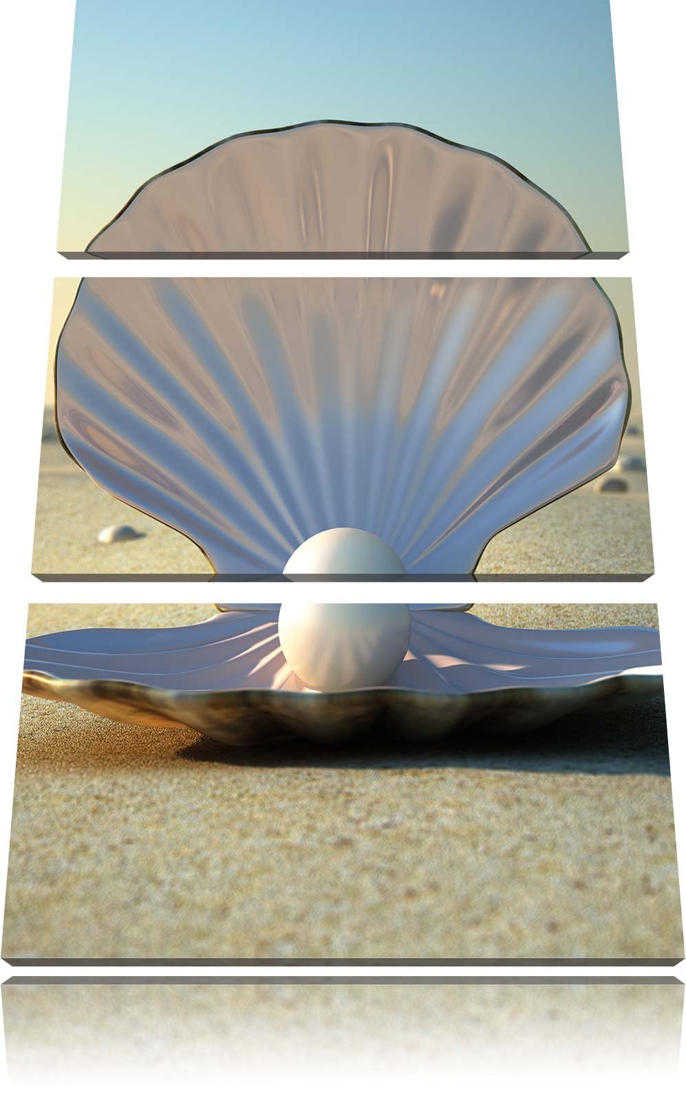 Pixxprint Perlenmuschel am Strand 3-Teiler Leinwandbild 120x80 Bild auf Leinwand