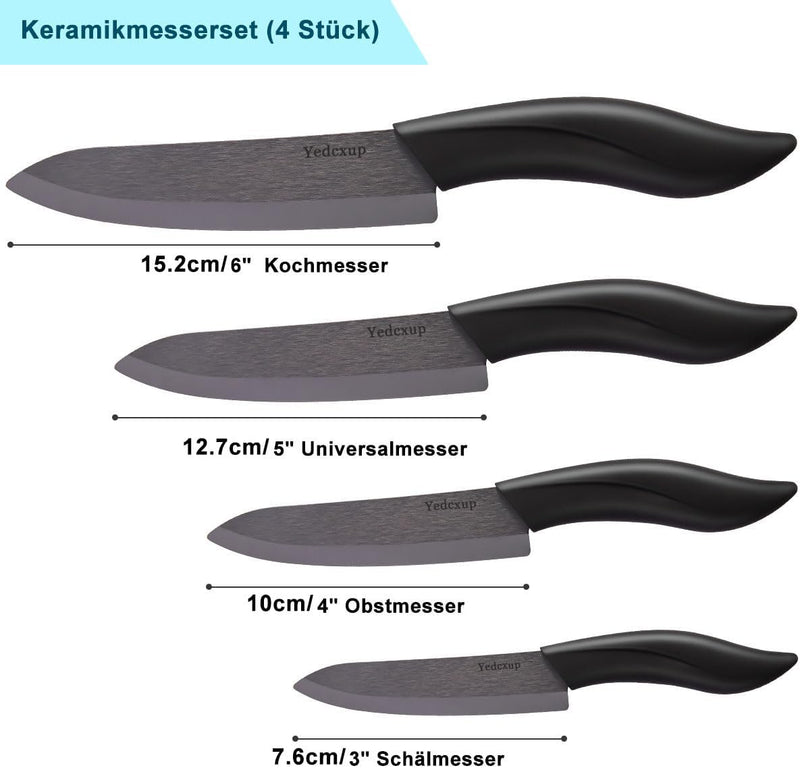 Keramikmesser Set 4 - Sehr scharf Gemüsemesser Gute Handhabung küchenmesser klein, Enthält ein 7.6cm