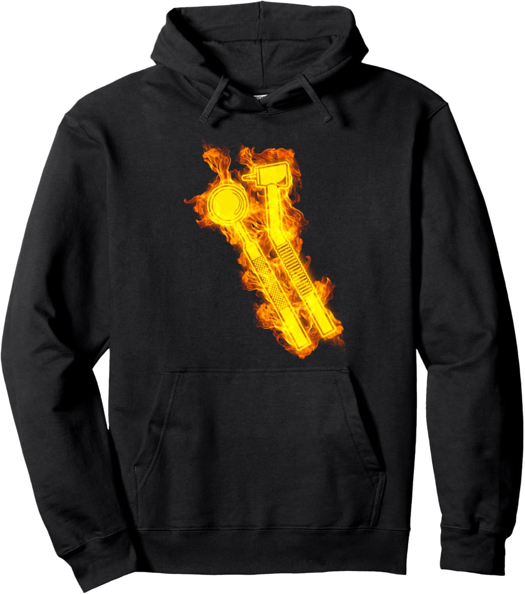 Feuer Zahn Bohrer Flammen Zahnarzthelfer Zahnarzt Pullover Hoodie