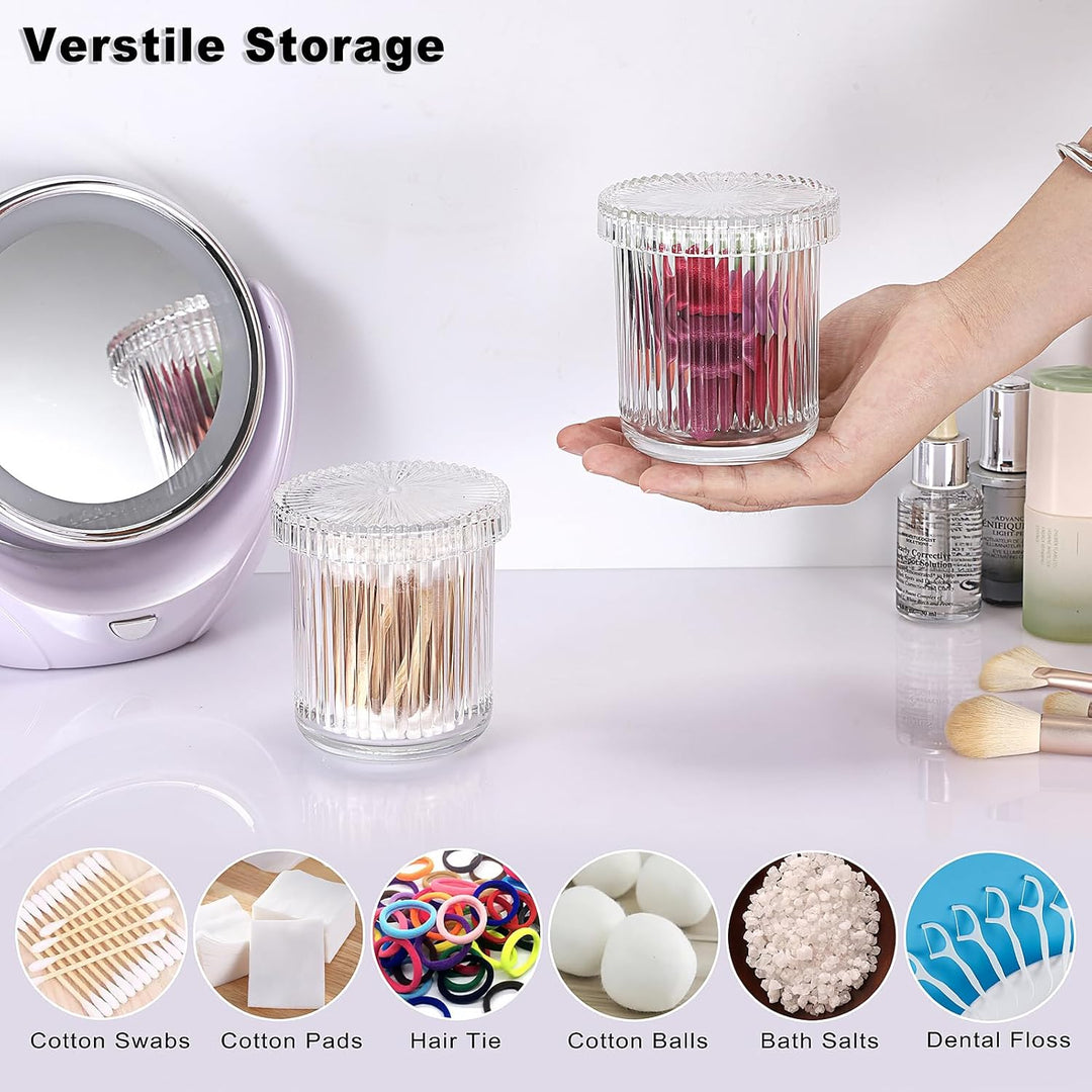 2er Wattestäbchen Box Glas Wattepads Behälter Transparent Schminktisch Organizer Bad Klein Aufbewahr