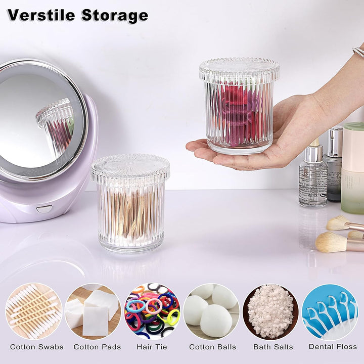 2er Wattestäbchen Box Glas Wattepads Behälter Transparent Schminktisch Organizer Bad Klein Aufbewahr