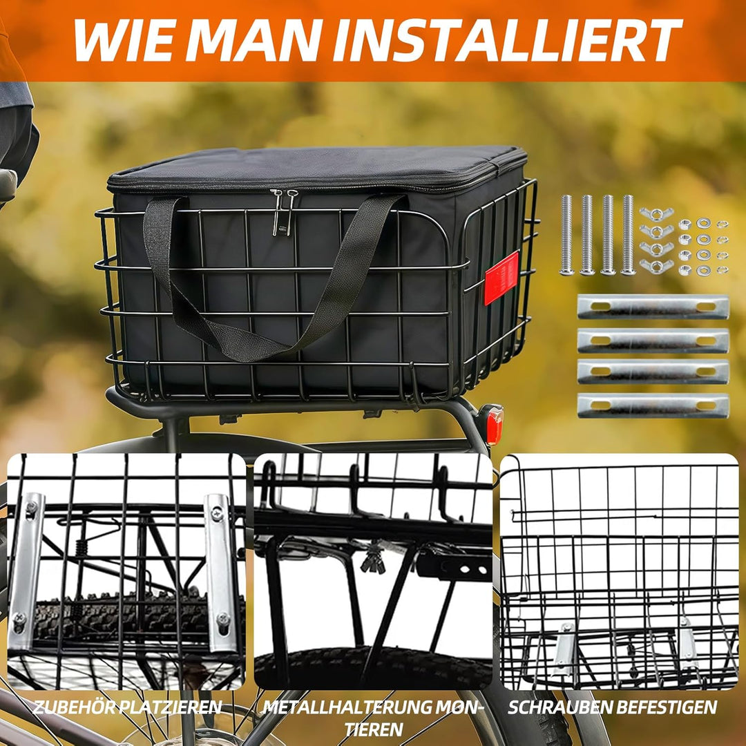 Fahrradkorb. Unisex-Fahrradkorb, hinten montierbar, abnehmbar, grosses Fassungsvermögen, geeignet fü