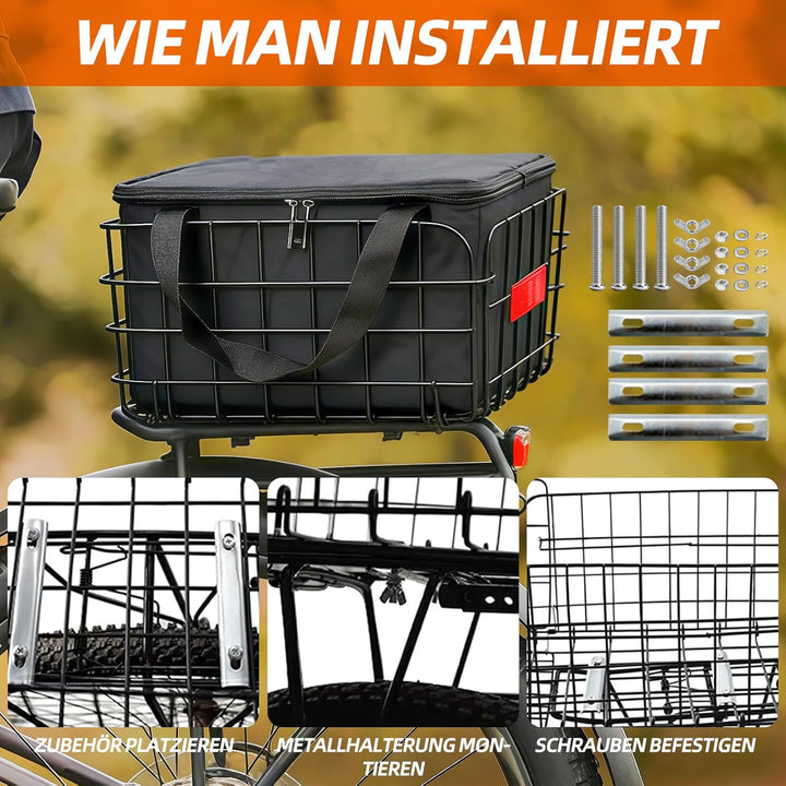 Fahrradkorb. Unisex-Fahrradkorb, hinten montierbar, abnehmbar, grosses Fassungsvermögen, geeignet fü