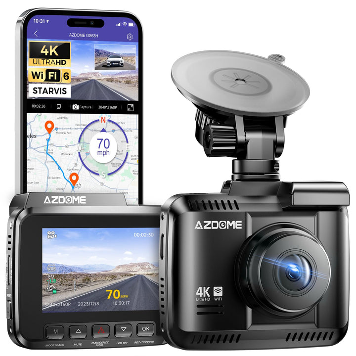 AZDOME Autokamera mit 4K Auflösung, WiFi Dashcam mit GPS und Loop-Aufnahme, Dash Cam mit 170° Weitwi