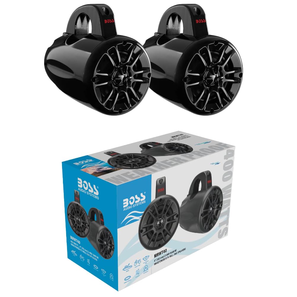 KIT-Set FÜR BOSS Audio Systems MRWT40 Schwarze 2-Wege-Marine-Waketower-Lautsprecher, UTV-Überrollbüg