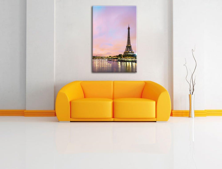 Eifelturm Paris bei Nacht, Format: 100x70 auf Leinwand, XXL riesige Bilder fertig gerahmt mit Keilra