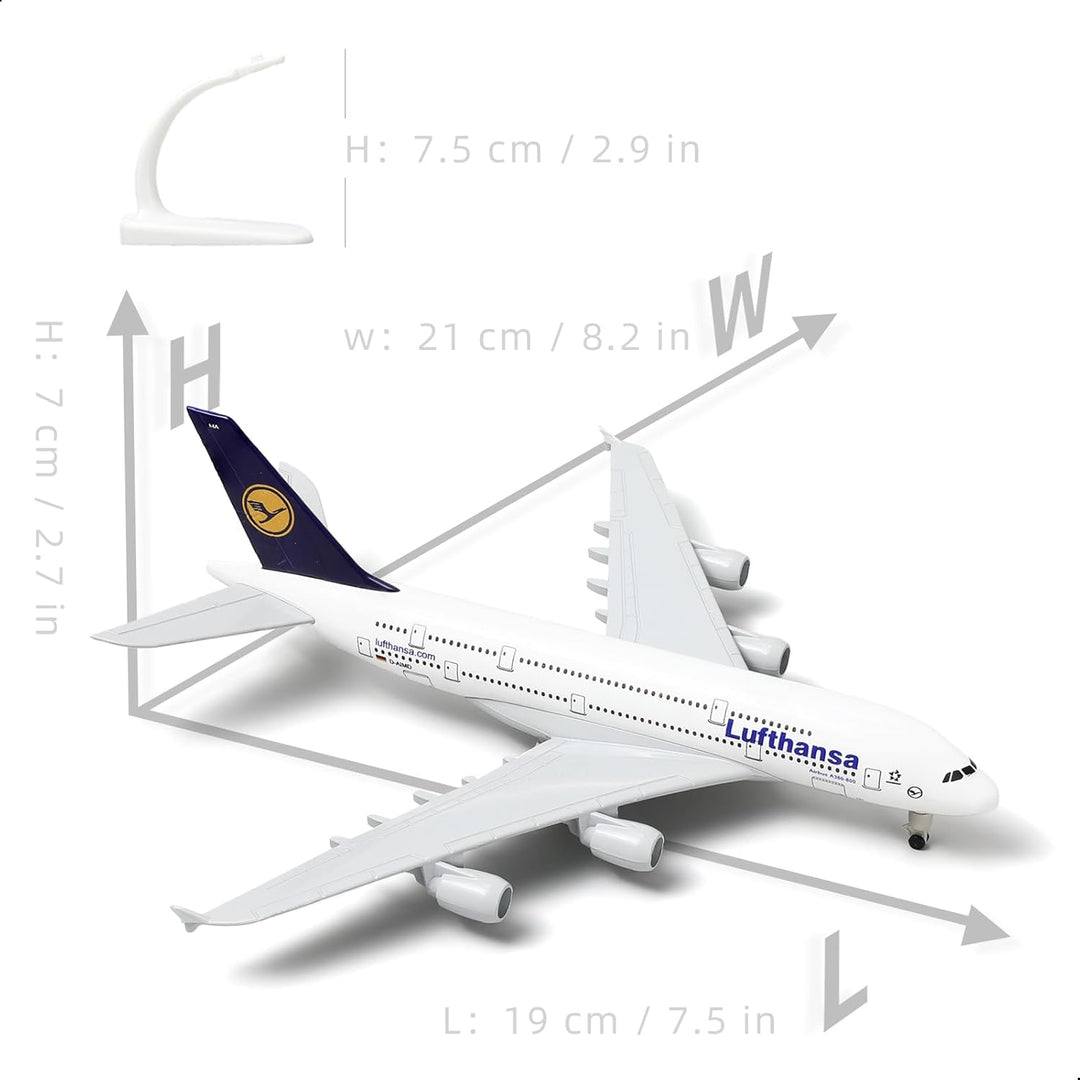 QIYUMOKE 1/300 Metallflugzeugmodell für Lufthansa A380 mit Ständer (7.5 Zoll), geeignet für Luftfahr