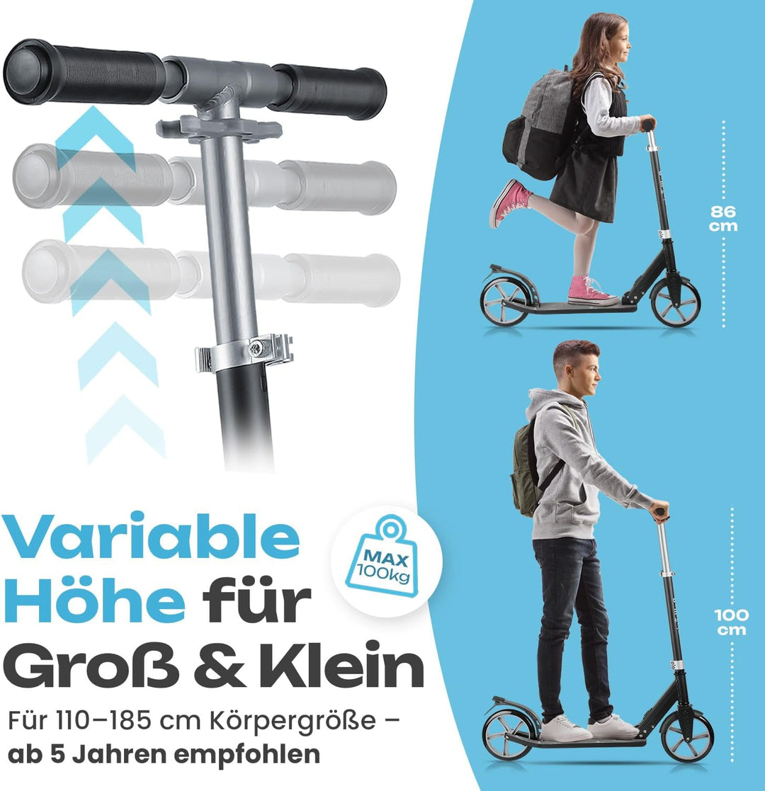 Rollkönig ® Scooter für Kinder ab 5 Jahren I Der Faltbare City-Scooter mit grossen Rädern I Tret-Rol