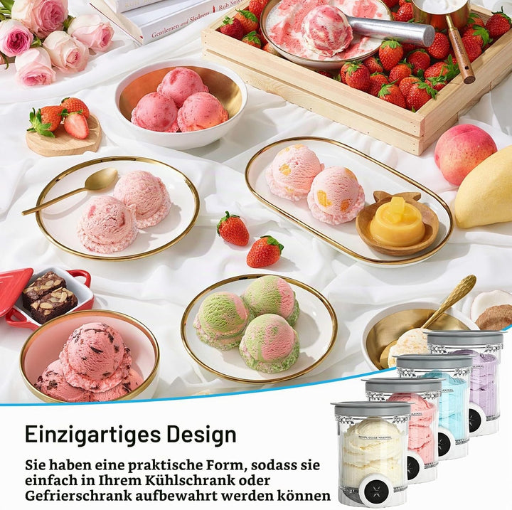 Behälter für Ninja Creami Deluxe Pints,4 Stück Ersatz für Ninja Creami Deluxe Pints und Deckel,Eisbe