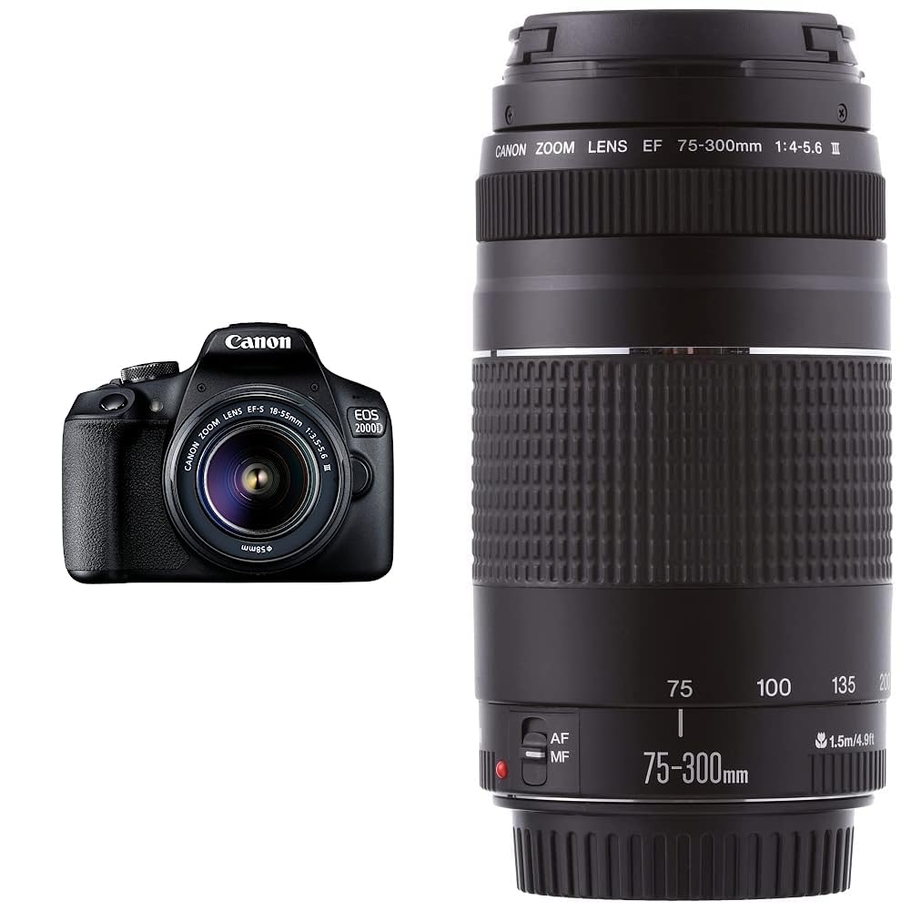 Canon EOS 2000D Spiegelreflexkamera - mit Objektiv EF-S 18-55 F3.5-5.6 III, schwarz & EF 75-300mm F4