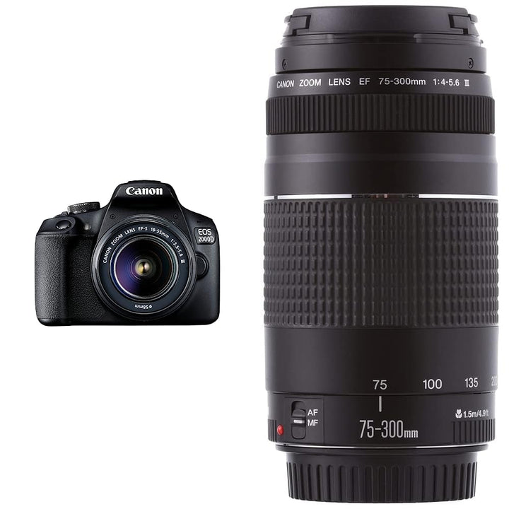Canon EOS 2000D Spiegelreflexkamera - mit Objektiv EF-S 18-55 F3.5-5.6 III, schwarz & EF 75-300mm F4