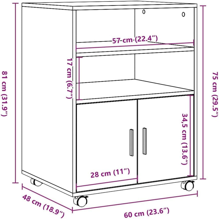 vidaXL Rollschrank Grau Sonoma 60x48x81 cm Holzwerkstoff, Grau Sonoma