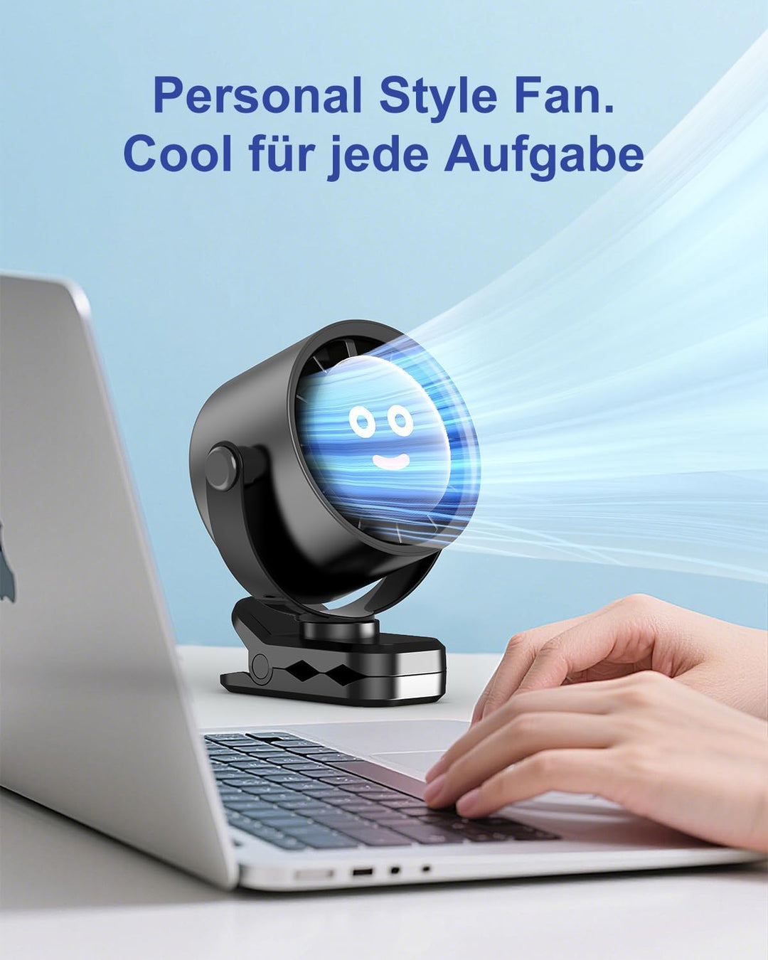 USB-C Ventilator Wiederaufladbar mit Klemme Tischventilator | 5 Geschwindigkeiten, LED Display, 360°