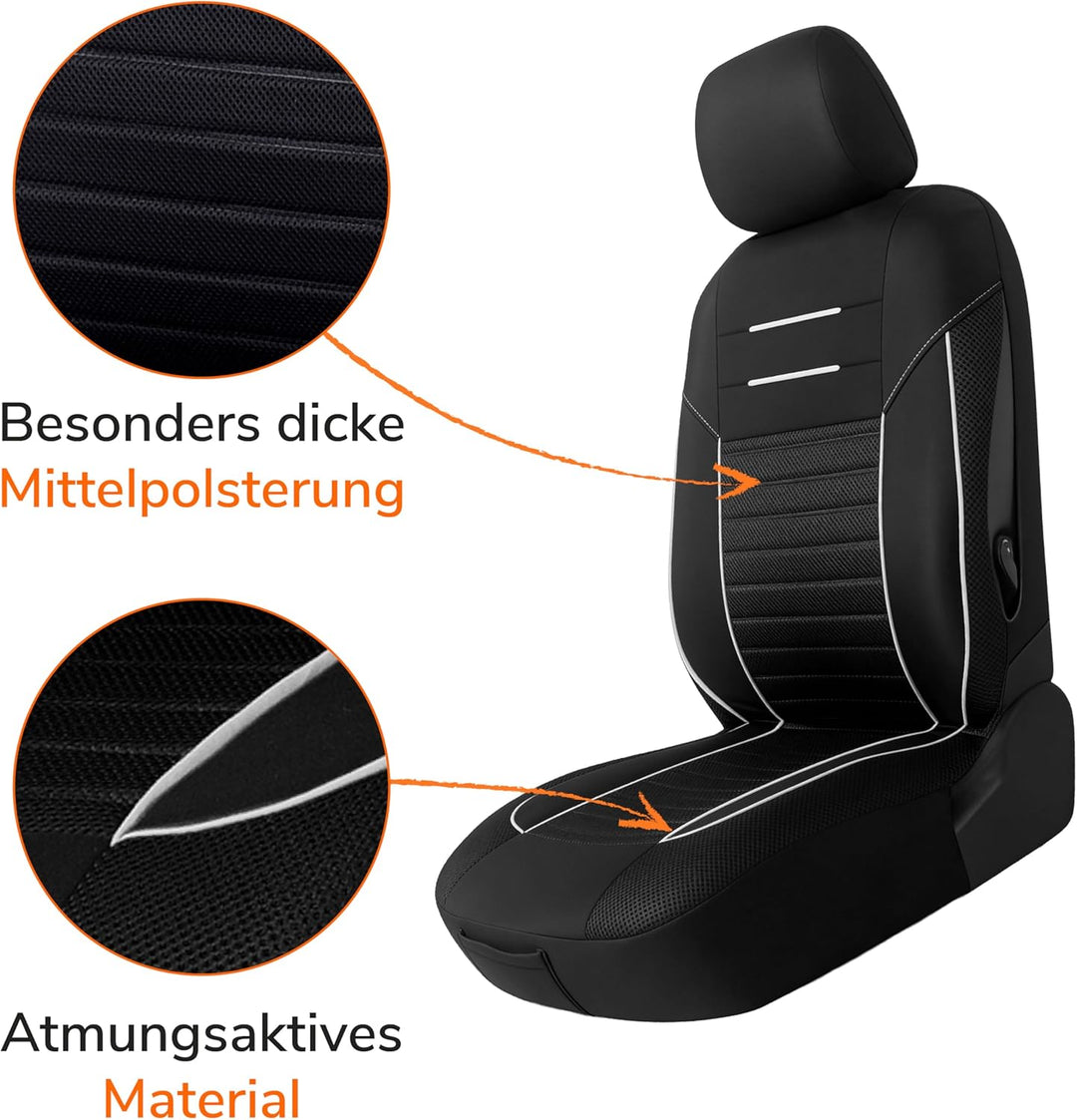 Upgrade4cars Autositzbezüge Set für die Vordersitze Version 2026 | Auto-Schonbezüge Universal in Wei