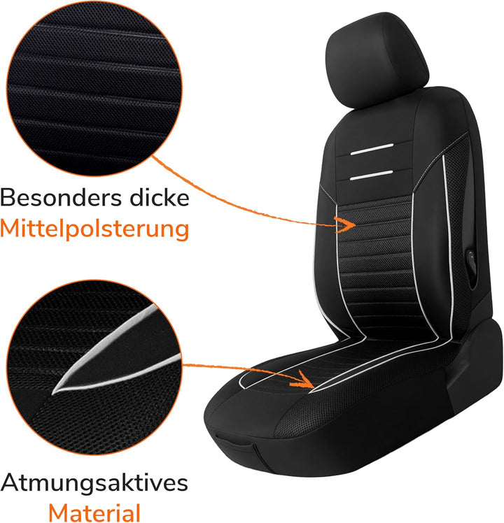 Upgrade4cars Autositzbezüge Set für die Vordersitze Version 2026 | Auto-Schonbezüge Universal in Wei