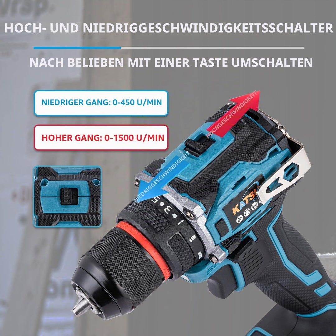 KATSU FIT-BAT 21 V bürstenloser Akku-Bohrschrauber, 10 mm, Schnellspannbohrfutter, kompakt, 2-Gang-G