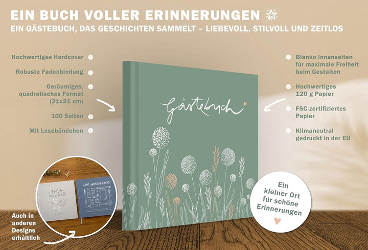 Eine der Guten Gästebuch blanko 100 Seiten, Hochzeit und Geburtstag, Grün | Zum freien Gestalten ohn