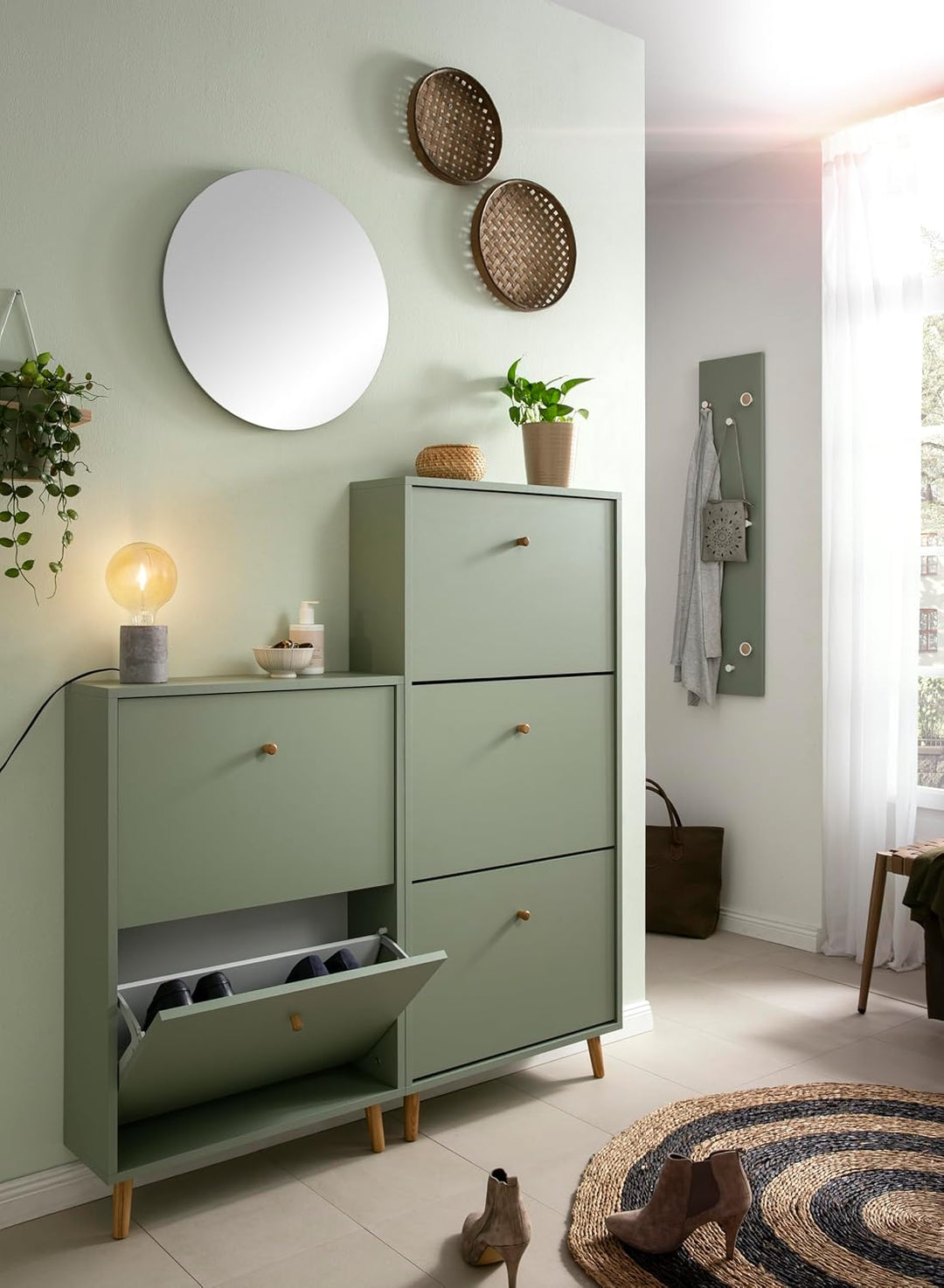 Schildmeyer Bjarne Schuhschrank 158674, Pistazie, 59,8 x 19,5 x 131 cm, platzsparend durch geringe T